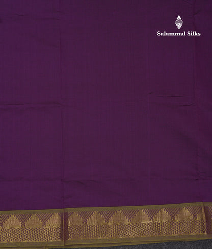 Beautiful Dark Purple Plain Semi Silk Cotton Saree With Contrast Parrot Green Blouse