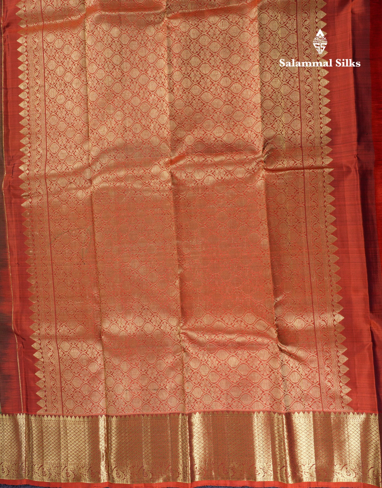 Beautiful Bottle Green Pure Kanjivaram Silk Saree With Contrast Rust Orange Traditional Border
