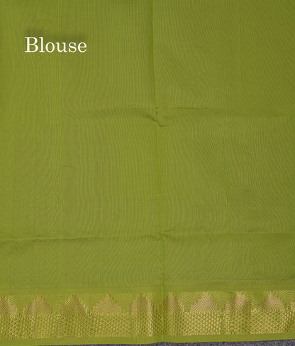 Beautiful Dark Purple Plain Semi Silk Cotton Saree With Contrast Parrot Green Blouse