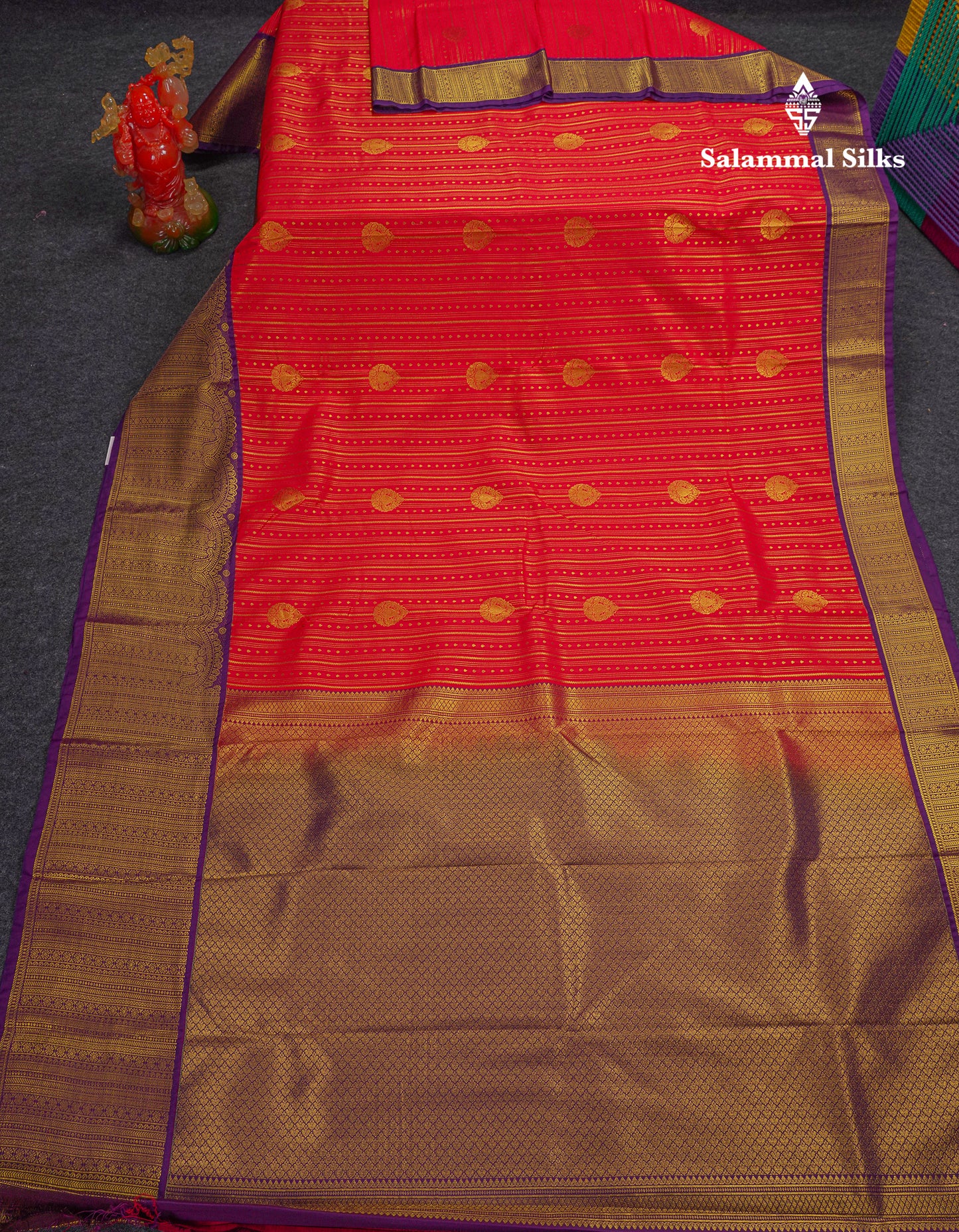 Beautiful Chilly Red Semi Silk Saree With Contrast Dark Purple Traditional Evening Morning Border