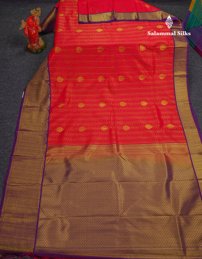 Beautiful Chilly Red Semi Silk Saree With Contrast Dark Purple Traditional Evening Morning Border
