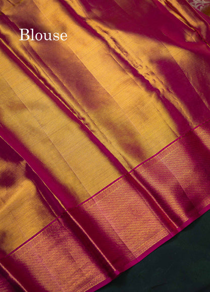 Beautiful Pink Tissue Bridal Menakari Work Pure Kanjivaram Silk Saree With Contrast Magenta Pink Fancy Border