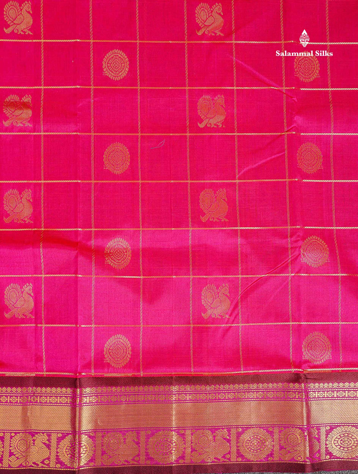 Pure Silk Cotton Saree - Dual Tone Pink Colour Body Checks With Butta Along With Contrast Dark Brown Traditional Border