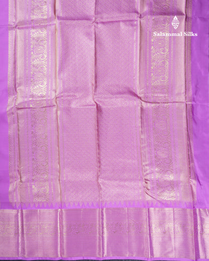 Beautiful Parrot Green Pure Kanjivaram Silk Saree With Contrast Lavender Traditional Evening Morning Border