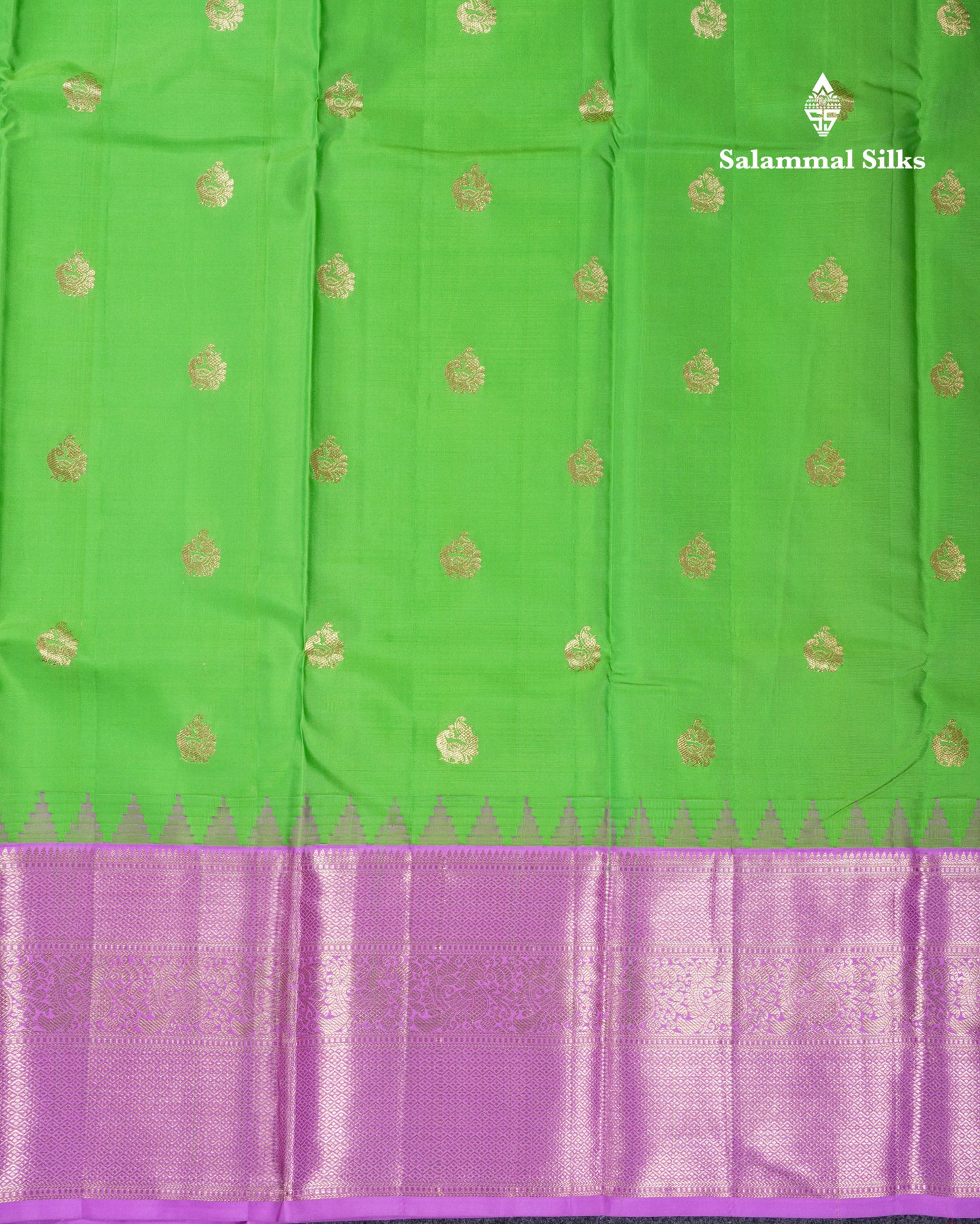 Beautiful Parrot Green Pure Kanjivaram Silk Saree With Contrast Lavender Traditional Evening Morning Border