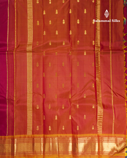 Beautiful Maroon Pure Kanjivaram Silk Saree With Mustard Yellow Traditional One Side Border