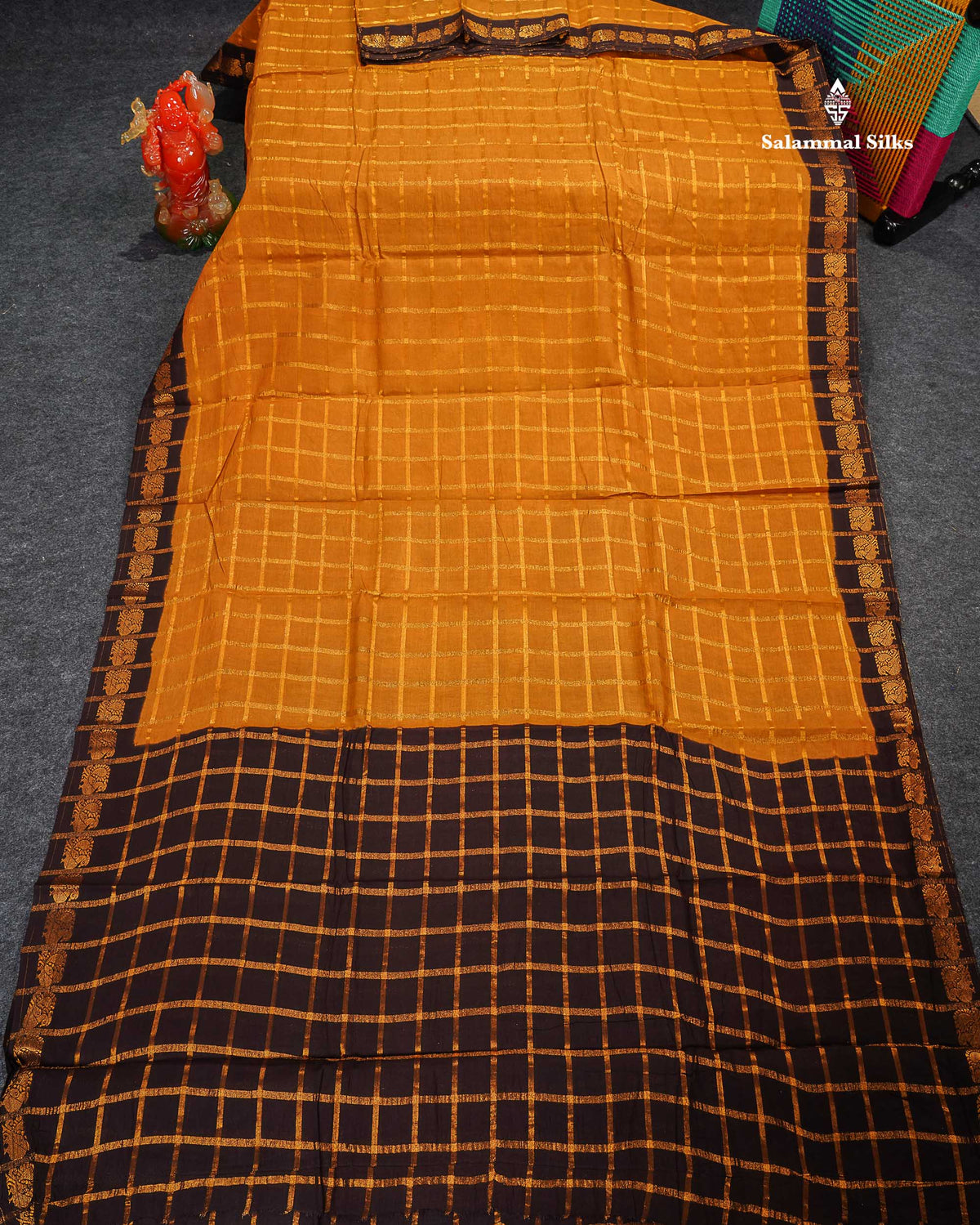 Sungudi Cotton Saree - Light Brown Colour Body Zari Checks With Contrast Dark Brown Traditional Border