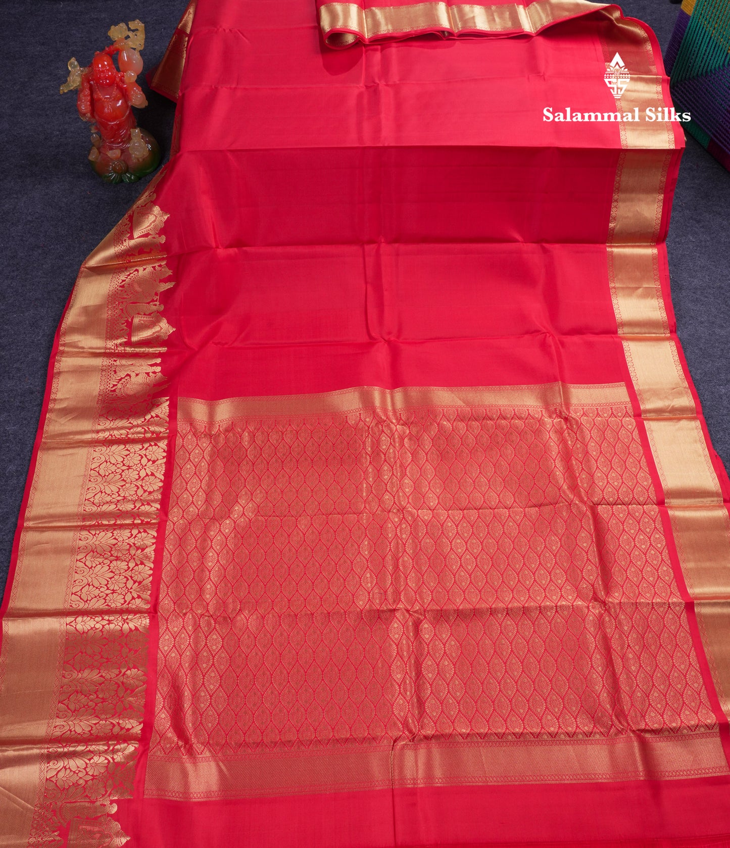 Beautiful Chilly Red Pure Kanjivaram Pure Silk Saree with Traditional Pallaku Border
