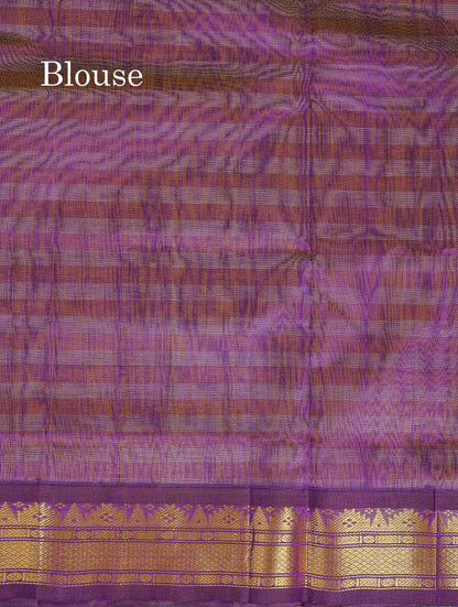 Contrast Dark Purple Blouse Of Multicolour Pure Silk Cotton Saree 