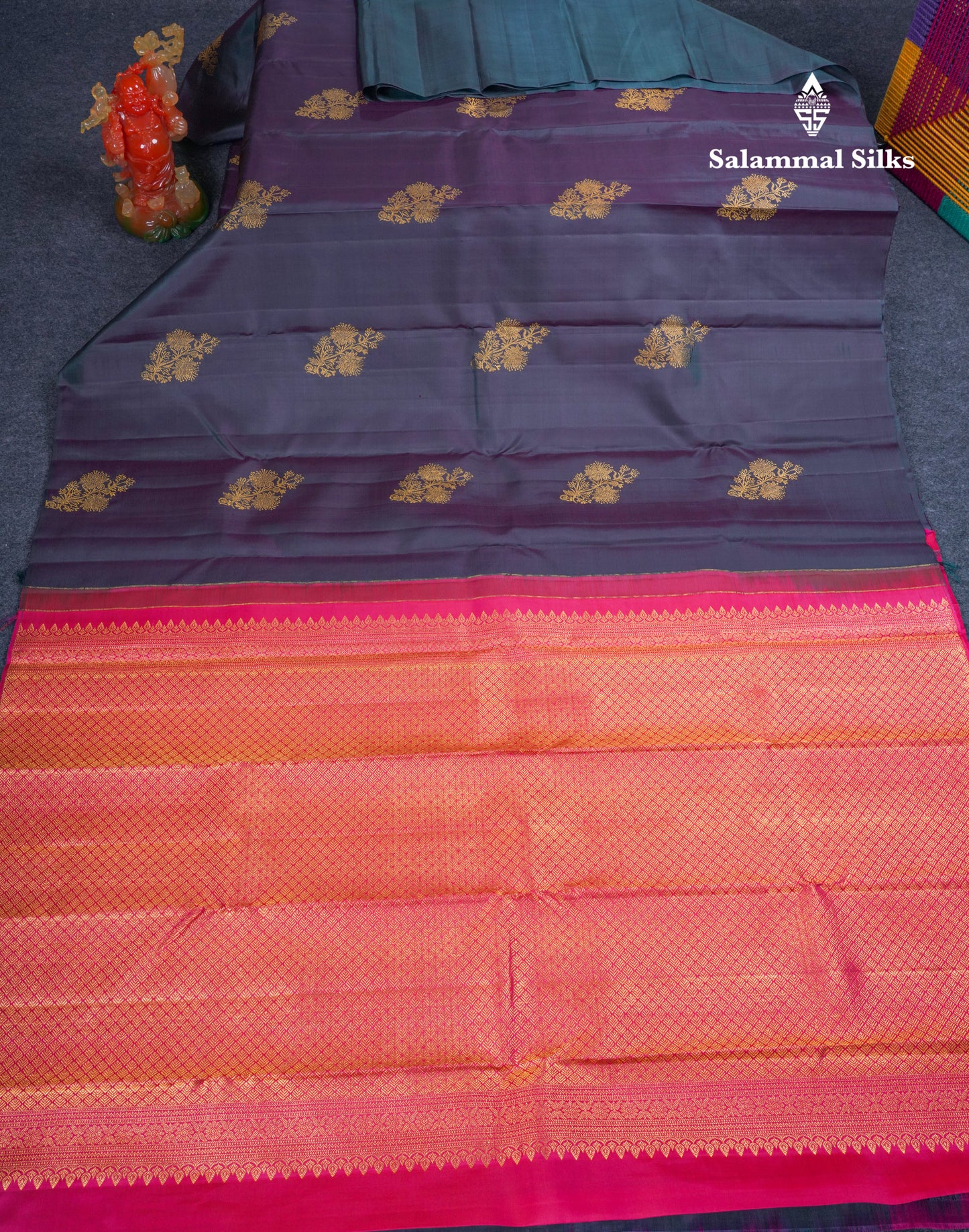 Beautiful Dual Tone Dark Violet Fancy Pure Kanjivaram Silk Saree With Contrast Pink Blouse