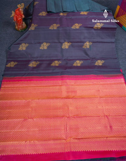 Beautiful Dual Tone Dark Violet Fancy Pure Kanjivaram Silk Saree With Contrast Pink Blouse