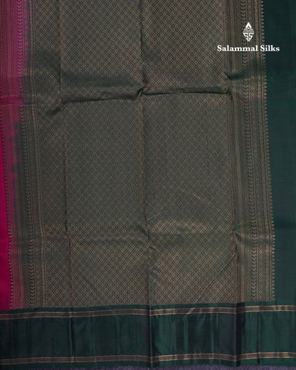 Beautiful Pink Pure Kanjivaram Silk Saree With Contrast Bottle Green Traditional Gap Border