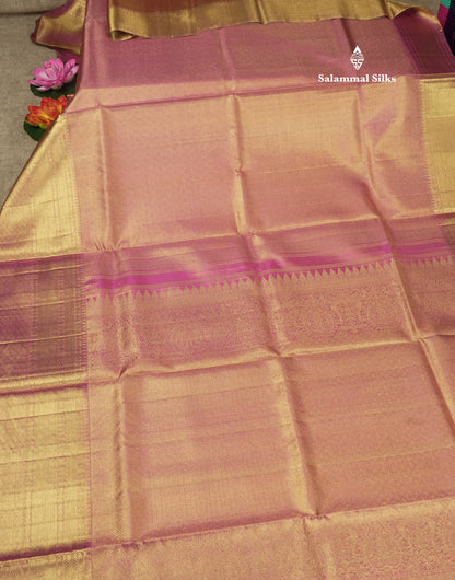 Beautiful Onion Pink Tissue Pure Kanjivaram Silk Saree (2G) Zari With Self Border