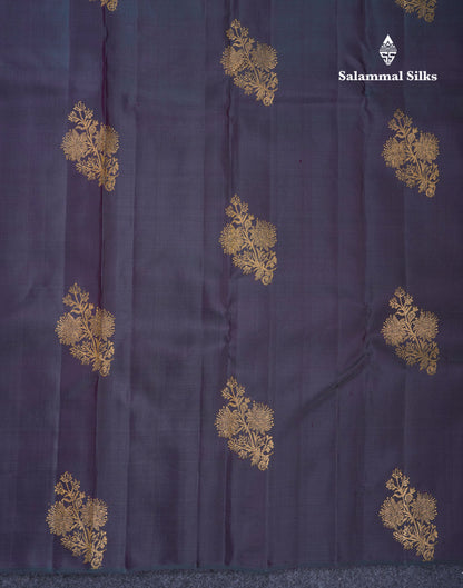 Beautiful Dual Tone Dark Violet Fancy Pure Kanjivaram Silk Saree With Contrast Pink Blouse