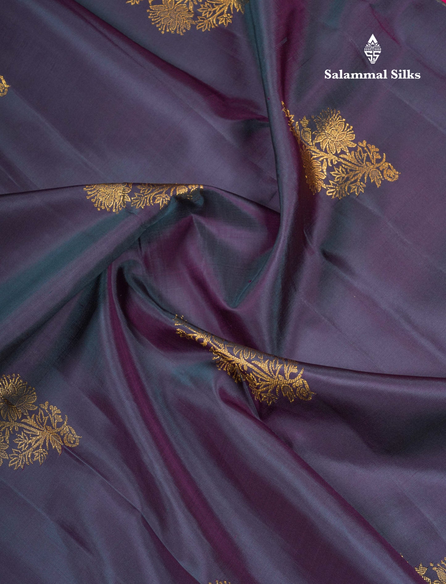 Beautiful Dual Tone Dark Violet Fancy Pure Kanjivaram Silk Saree With Contrast Pink Blouse