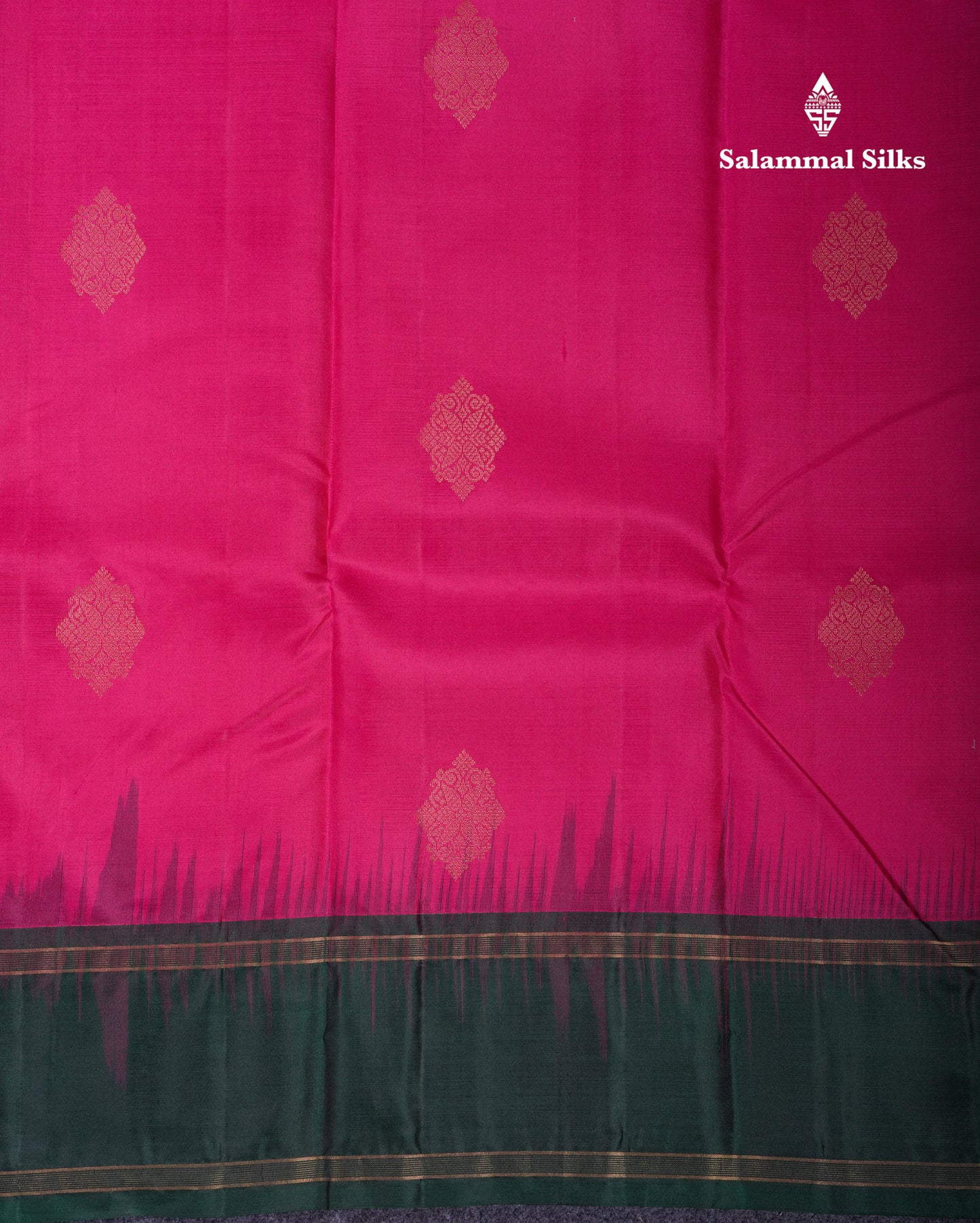 Beautiful Pink Pure Kanjivaram Silk Saree With Contrast Bottle Green Traditional Gap Border