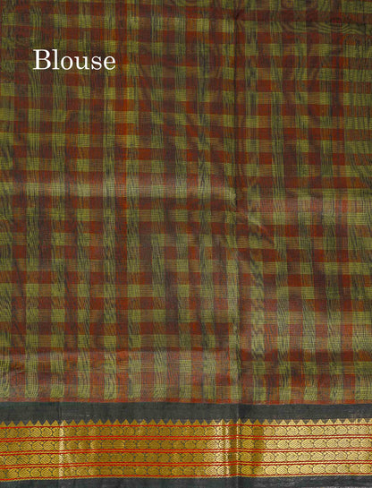 Contrast Black Blouse Of Multicolour Pure Silk Cotton Saree