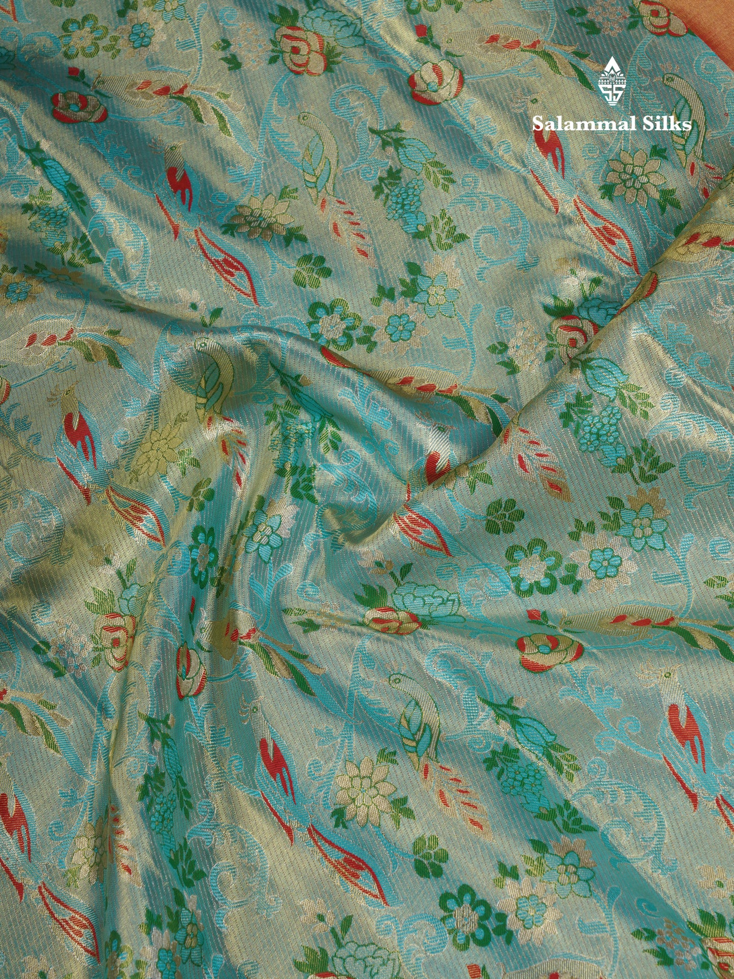 Pastel Blue Tissue Bridal Pure Kanjivaram Silk Saree With Contrast Red Border