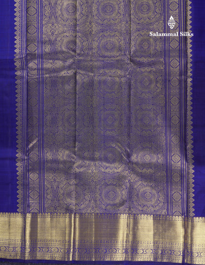 Beautiful Navy Blue Pure Kanjivaram Silk Saree With Traditional Evening Morning Border