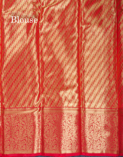 Pastel Blue Tissue Bridal Pure Kanjivaram Silk Saree With Contrast Red Border