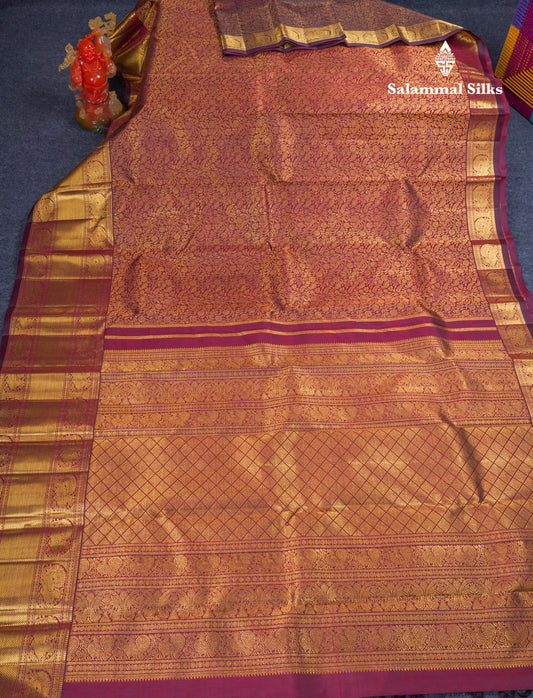 Beautiful Dark Brown 2G Pure Kanjivaram Silk Saree With Traditional Evening Morning Border