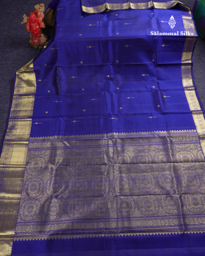 Beautiful Navy Blue Pure Kanjivaram Silk Saree With Traditional Evening Morning Border