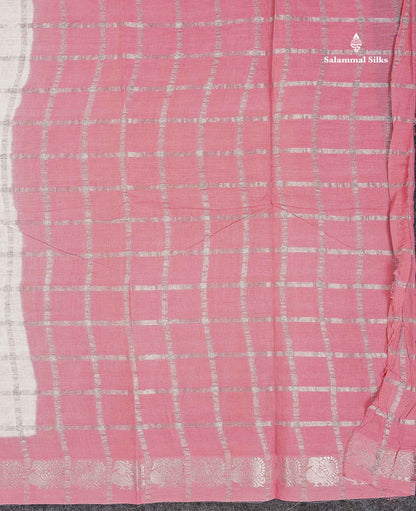 Sungudi Cotton Saree - White Colour Body Silver Zari Checks With Contrast Baby Pink Traditional Border