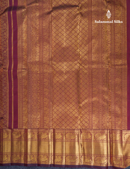 Beautiful Dark Brown 2G Pure Kanjivaram Silk Saree With Traditional Evening Morning Border
