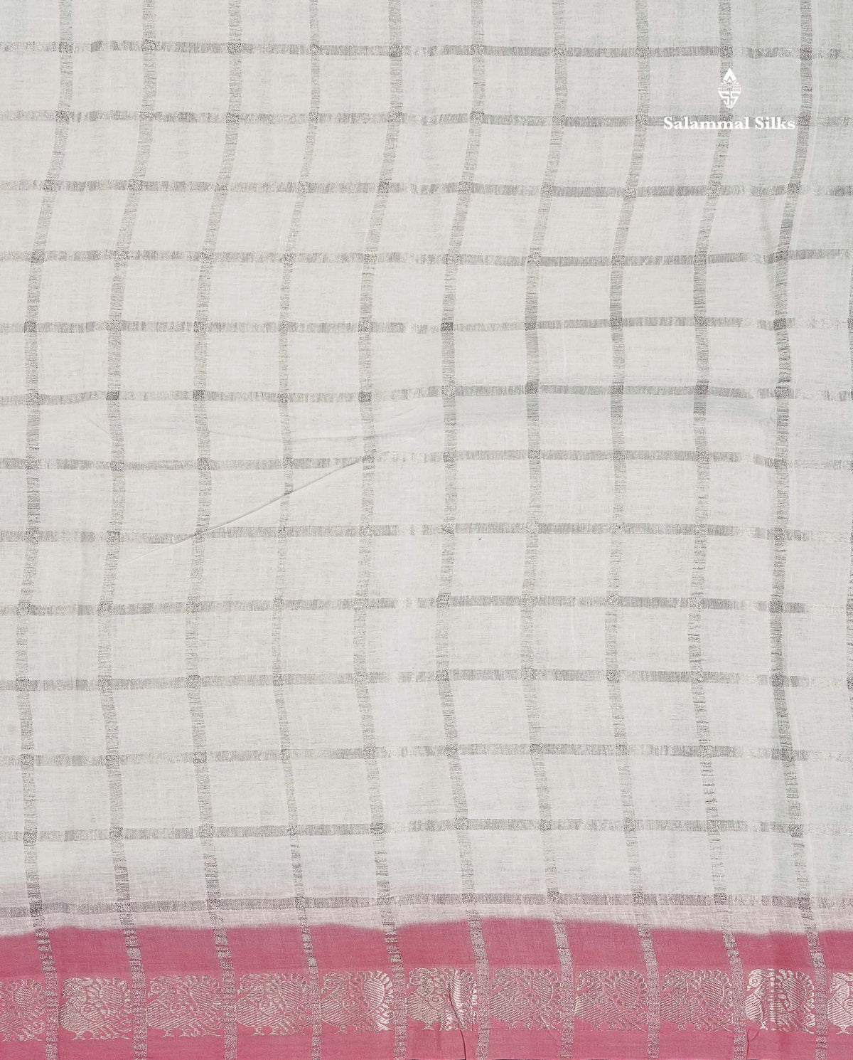 Sungudi Cotton Saree - White Colour Body Silver Zari Checks With Contrast Baby Pink Traditional Border