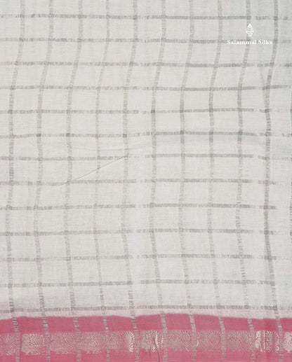 Sungudi Cotton Saree - White Colour Body Silver Zari Checks With Contrast Baby Pink Traditional Border
