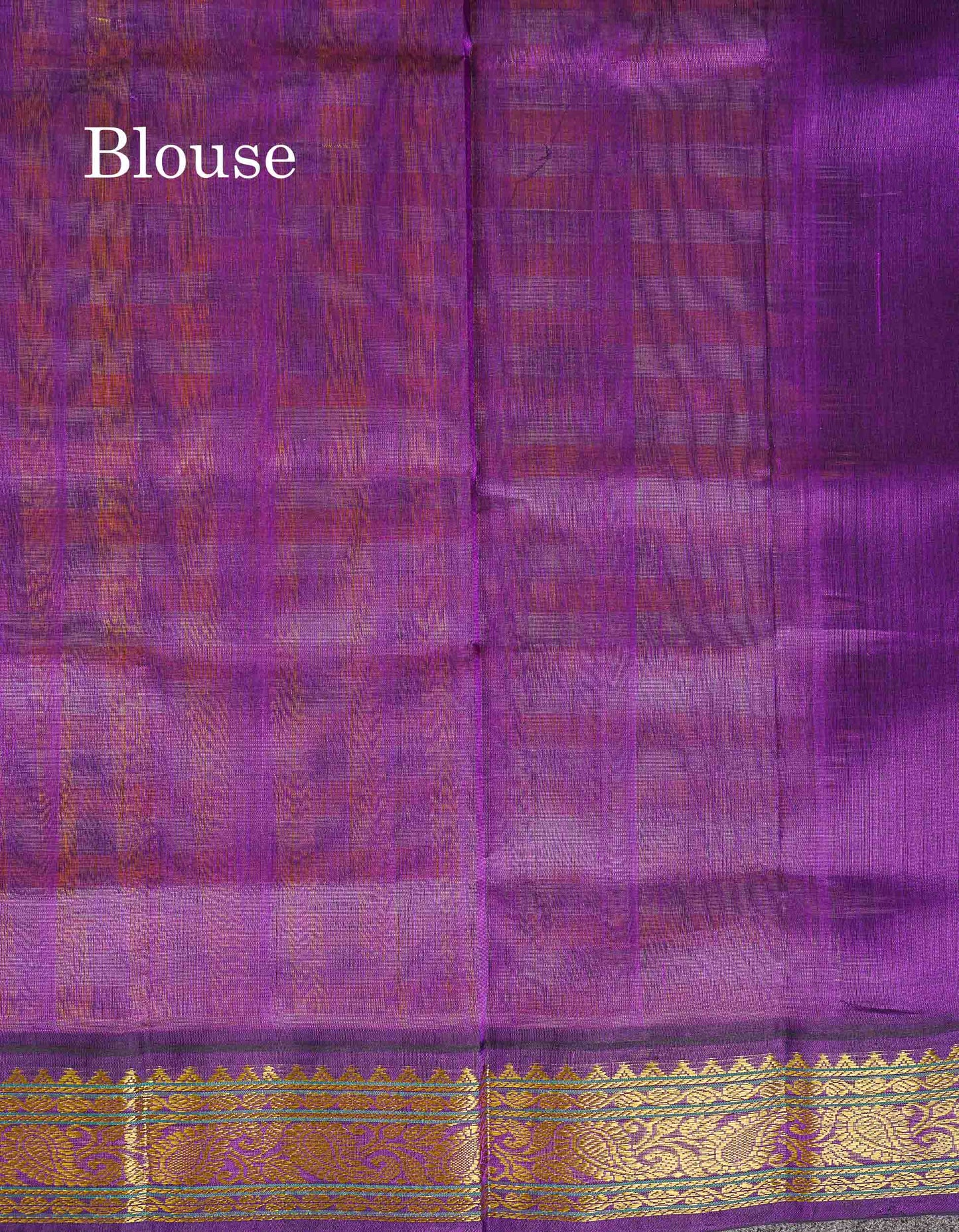 Contrast Dark Purple Blouse Of Multicolour Pure Silk Cotton Saree