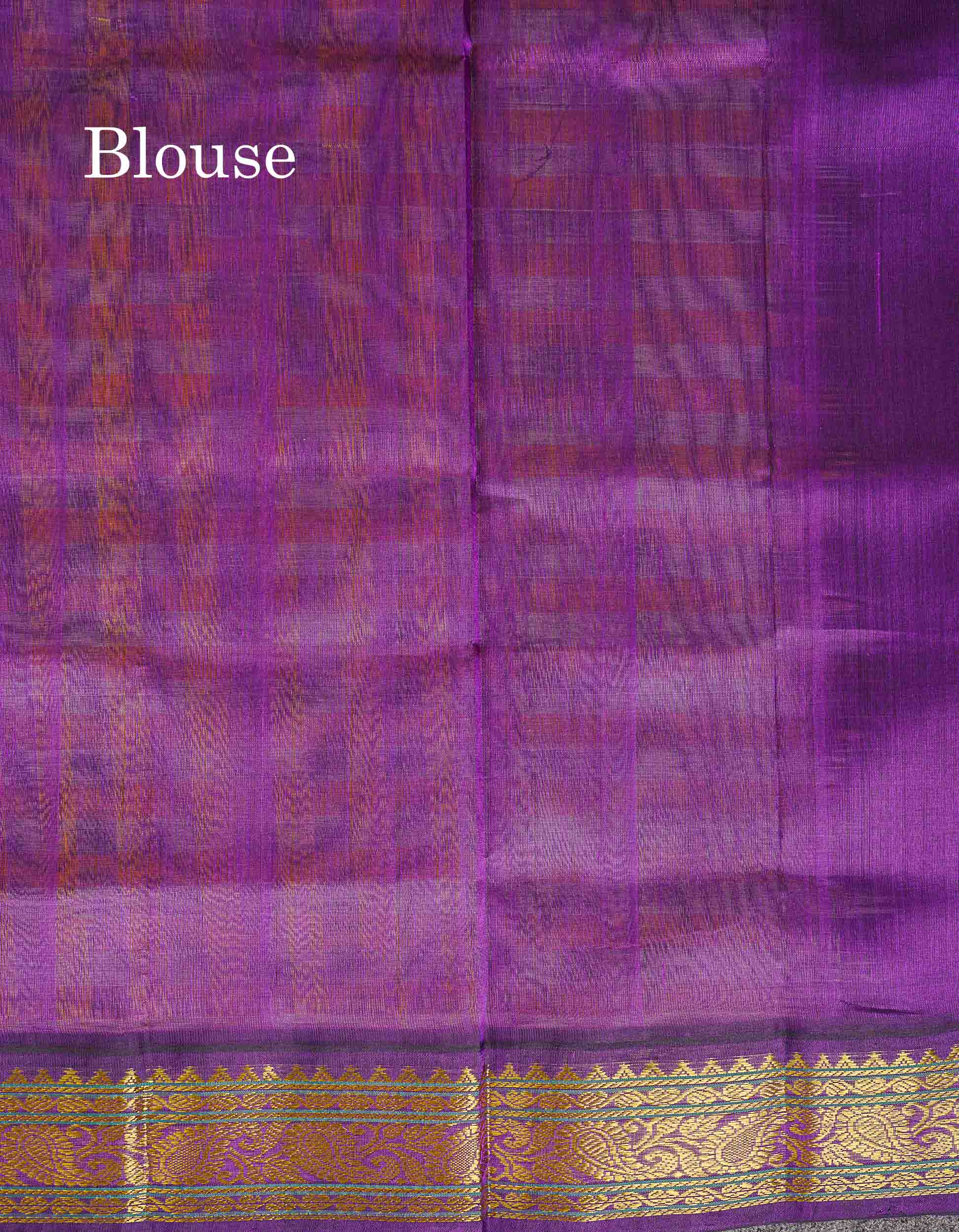 Contrast Dark Purple Blouse Of Multicolour Pure Silk Cotton Saree