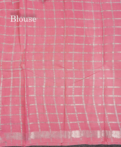 Sungudi Cotton Saree - White Colour Body Silver Zari Checks With Contrast Baby Pink Traditional Border