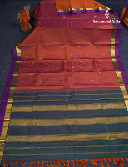 Beautiful Dual Tone Maroon Pure Kanjivaram Silk Saree With Violet Traditional Small Border