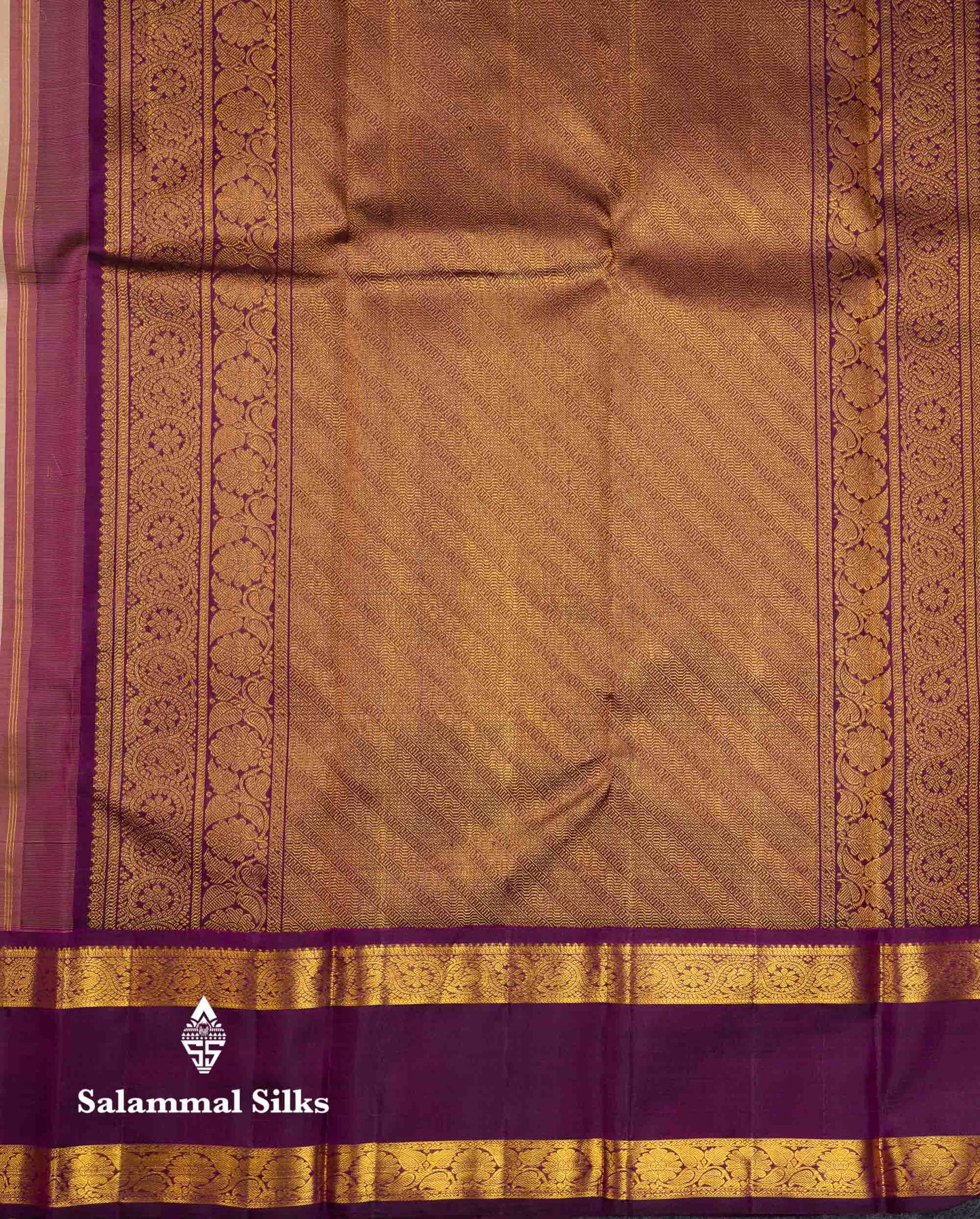 Korvai Beautiful Cream Sandal Pure Kanjivaram Silk Saree Contrast Magenta Traditional Gap Border