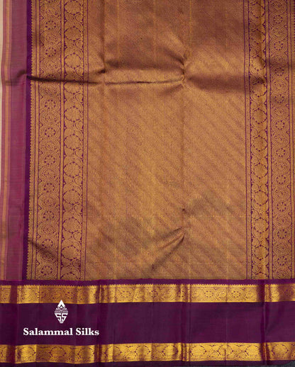 Korvai Beautiful Cream Sandal Pure Kanjivaram Silk Saree Contrast Magenta Traditional Gap Border