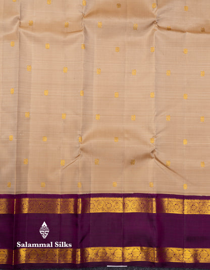 Korvai Beautiful Cream Sandal Pure Kanjivaram Silk Saree Contrast Magenta Traditional Gap Border