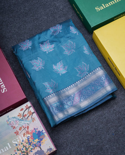 Dual Tone Pink Semi Raw Silk Saree With Contrast Navy Blue Blouse