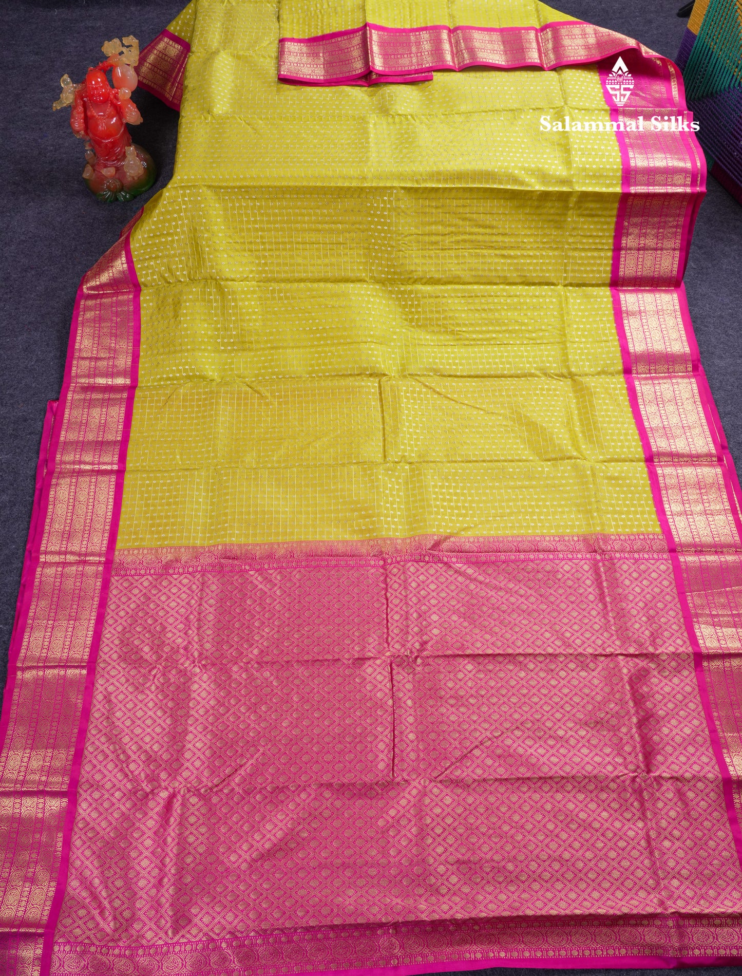 Beautiful Lemon Yellow Pure Kanjivaram Silk Saree With Contrast Pink Traditional Border