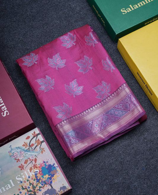 Dual Tone Pink Semi Raw Silk Saree With Contrast Navy Blue Blouse