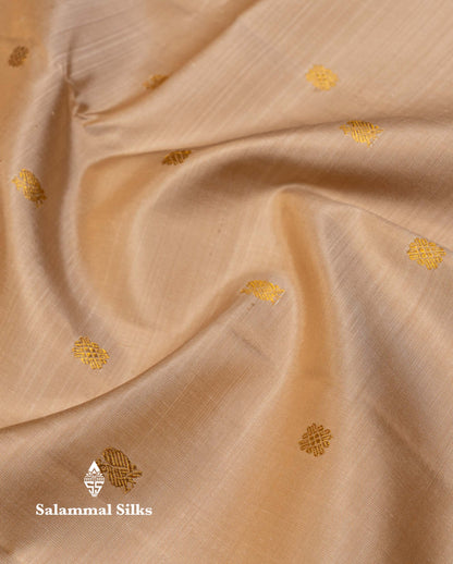 Korvai Beautiful Cream Sandal Pure Kanjivaram Silk Saree Contrast Magenta Traditional Gap Border