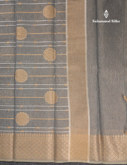 Grey Beautiful Fancy Saree Gold Silver Zari Lines With Gold Zari Border