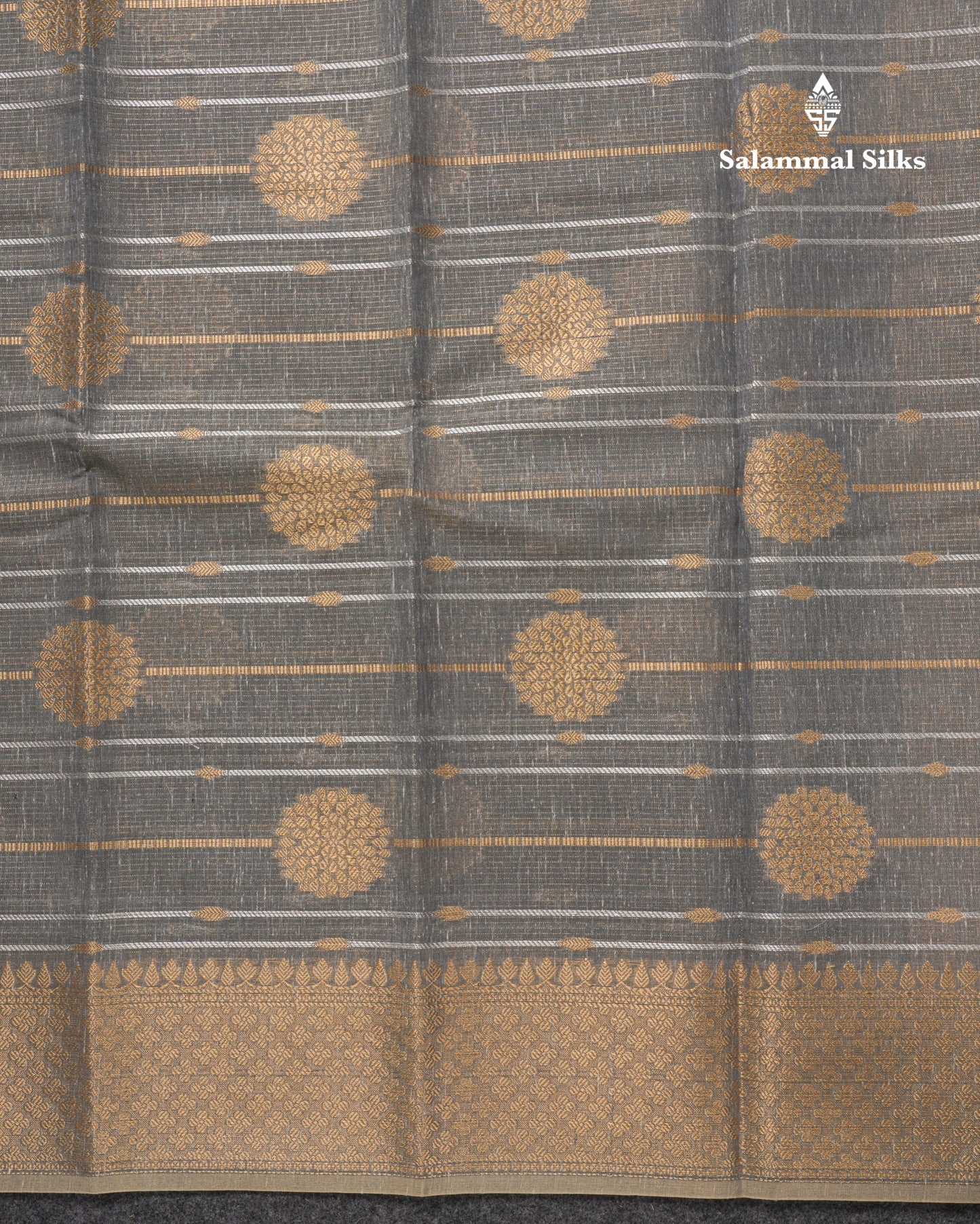 Grey Beautiful Fancy Saree Gold Silver Zari Lines With Gold Zari Border