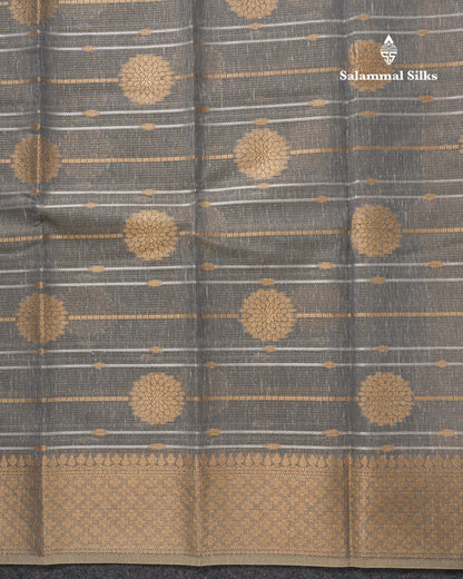 Grey Beautiful Fancy Saree Gold Silver Zari Lines With Gold Zari Border