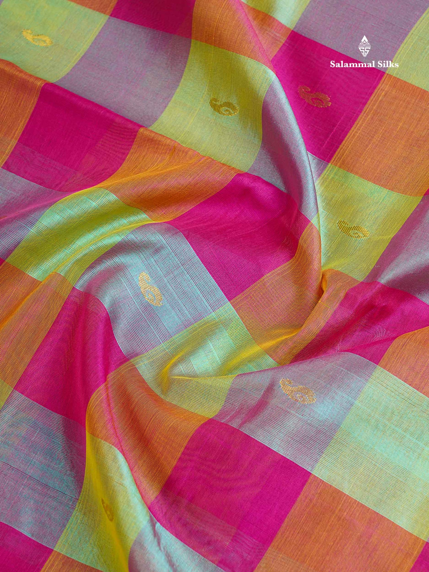 Pure Silk Cotton Saree - Paalum Pazham Checks Pink Light Green With Butta