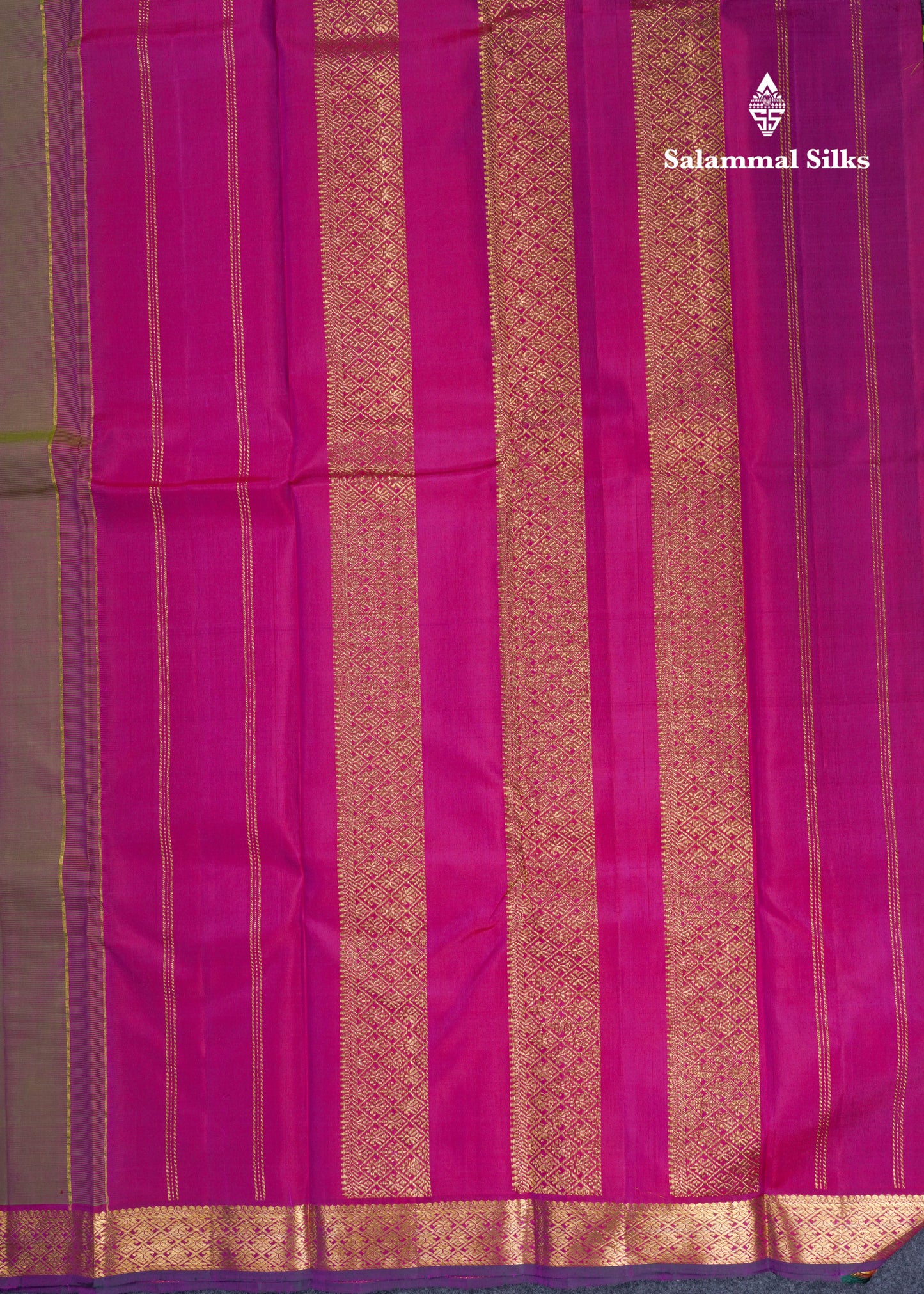 Beautiful Dual Tone Green Pure Kanjivaram Silk Saree With Violet Traditional Small Border