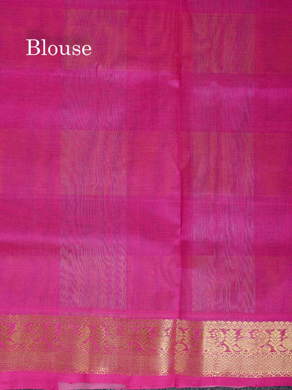 Contrast Pink Blouse Of Multicolour Pure Silk Cotton Saree