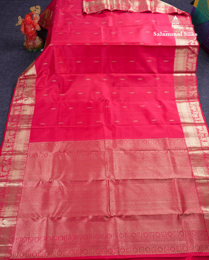 Beautiful Dual Tone Reddish Pink Pure Kanjivaram Pure Silk Saree with Traditional Pallaku Border