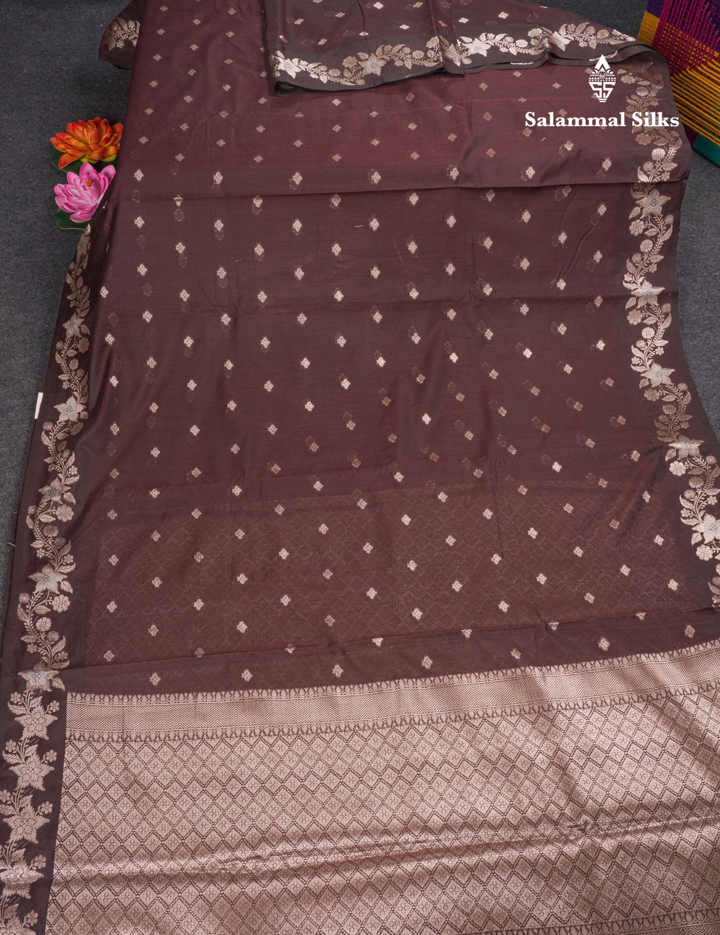 Fancy Cotton Mix Saree Brown With Grand Blouse