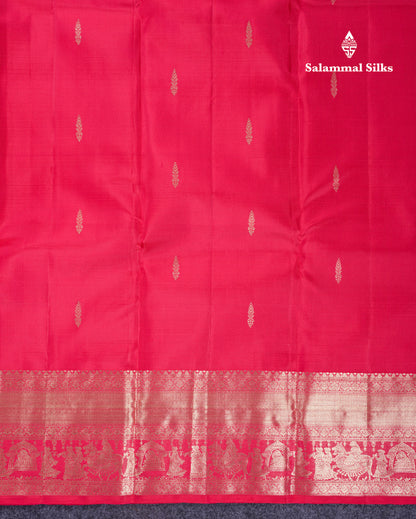 Beautiful Dual Tone Reddish Pink Pure Kanjivaram Pure Silk Saree with Traditional Pallaku Border